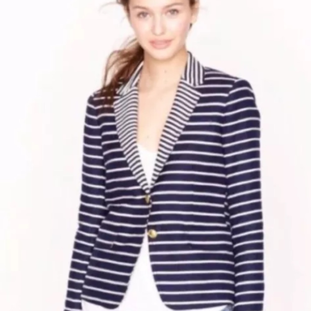 J. Crew Navy and White Striped schoolboy Blazer
